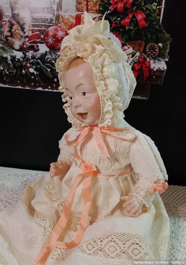 Батистовый крестильный комплект для винтажного или антикварного малыша ростом 38-42см (фото 4)