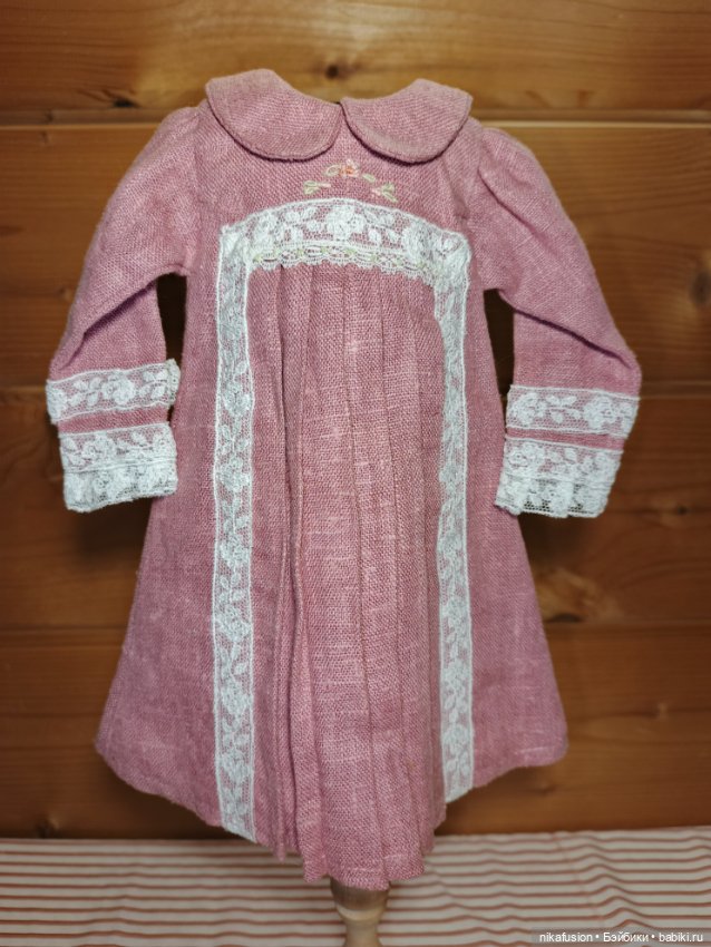 Платье лён на антикварную или винтажную куклу рост 45 см