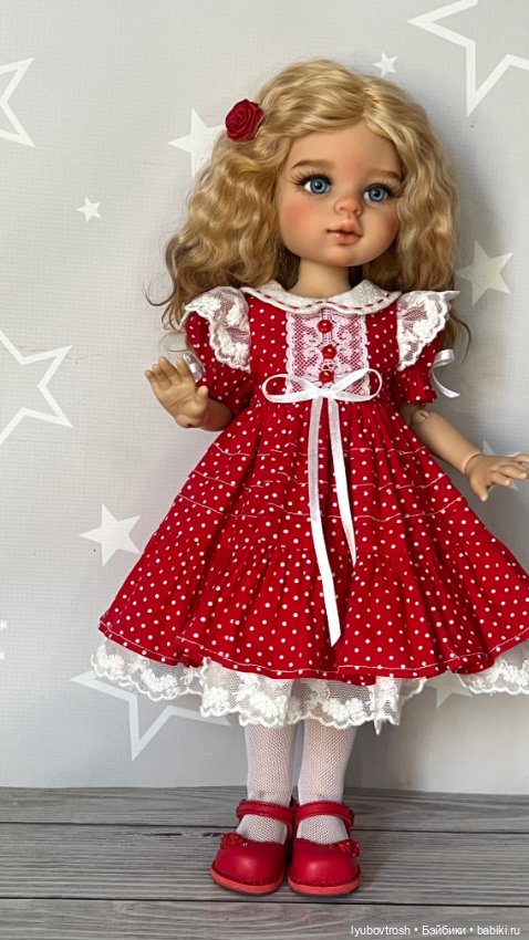 Платье красное в горошек с пышным подъюбником для Паола Рейна и аналогичных кукол (фото 6)
