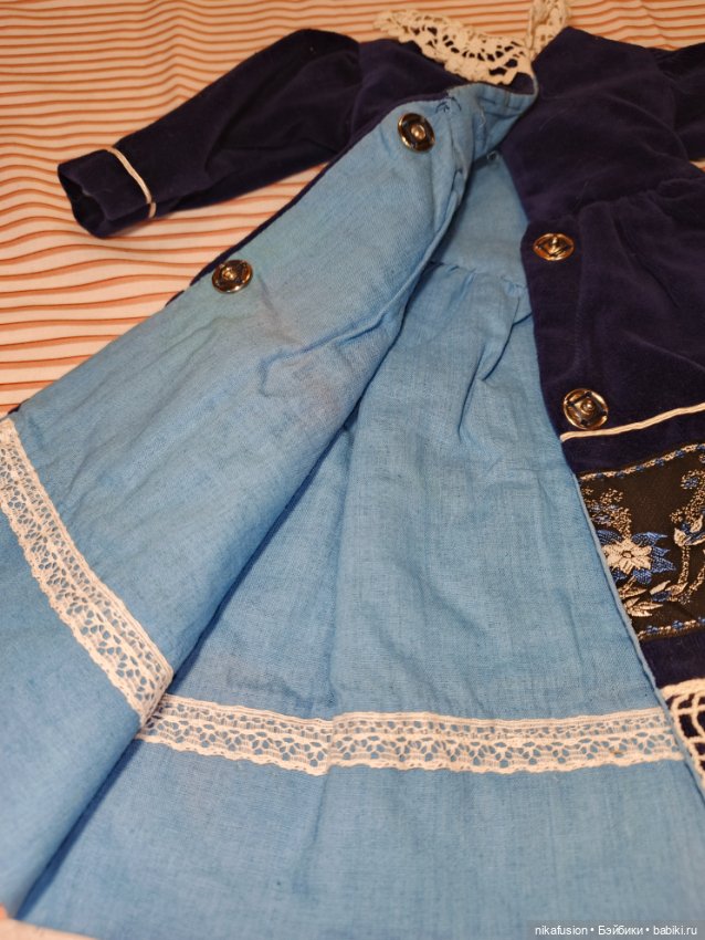 Платье бархат на антикварную или винтажную куклу рост 50 см (фото 8)