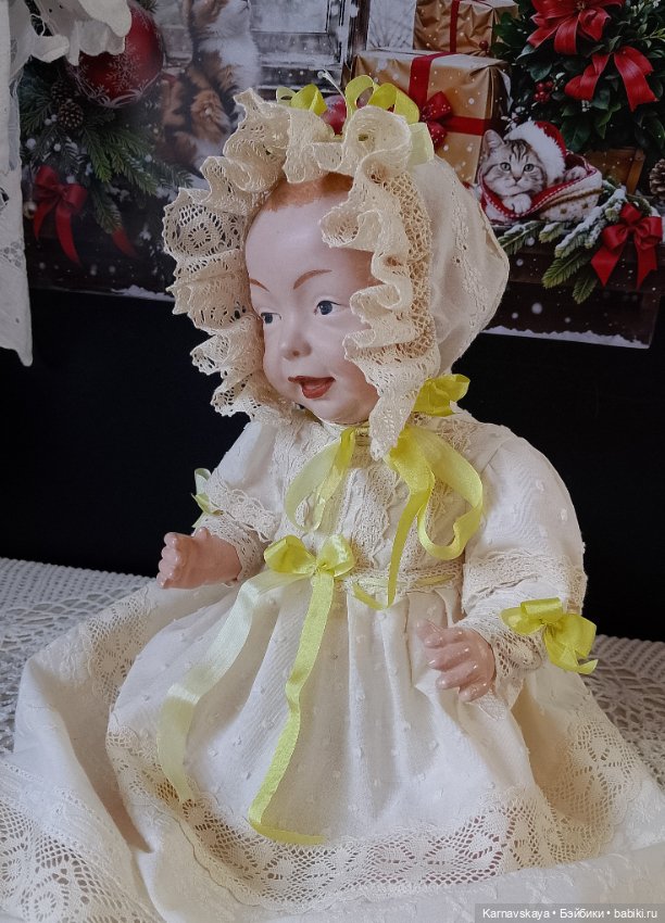 Батистовый крестильный комплект для винтажного или антикварного малыша ростом 38-42см (фото 4)