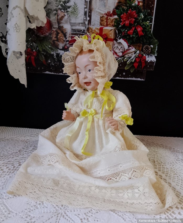 Батистовый крестильный комплект для винтажного или антикварного малыша ростом 38-42см