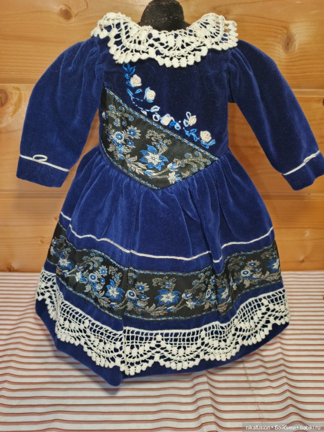 Платье бархат на антикварную или винтажную куклу рост 50 см (фото 3)