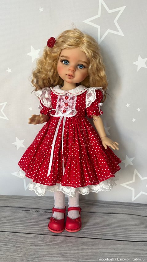 Платье красное в горошек с пышным подъюбником для Паола Рейна и аналогичных кукол (фото 7)