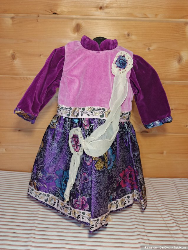 Платье бархат на антикварную или винтажную куклу рост 50 см (фото 5)
