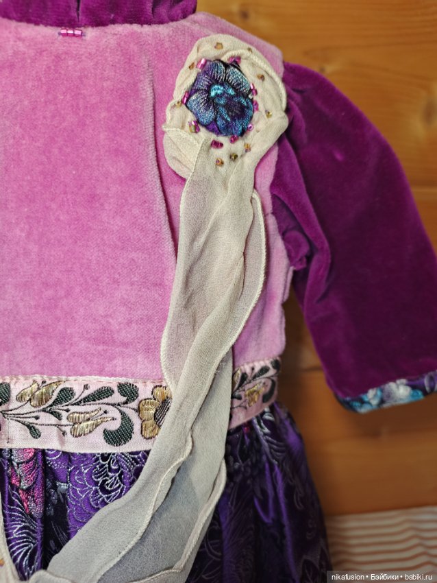 Платье бархат на антикварную или винтажную куклу рост 50 см (фото 3)