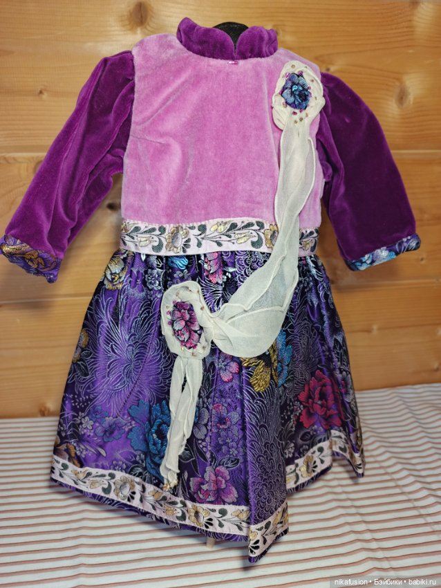 Платье бархат на антикварную или винтажную куклу рост 50 см (фото 2)