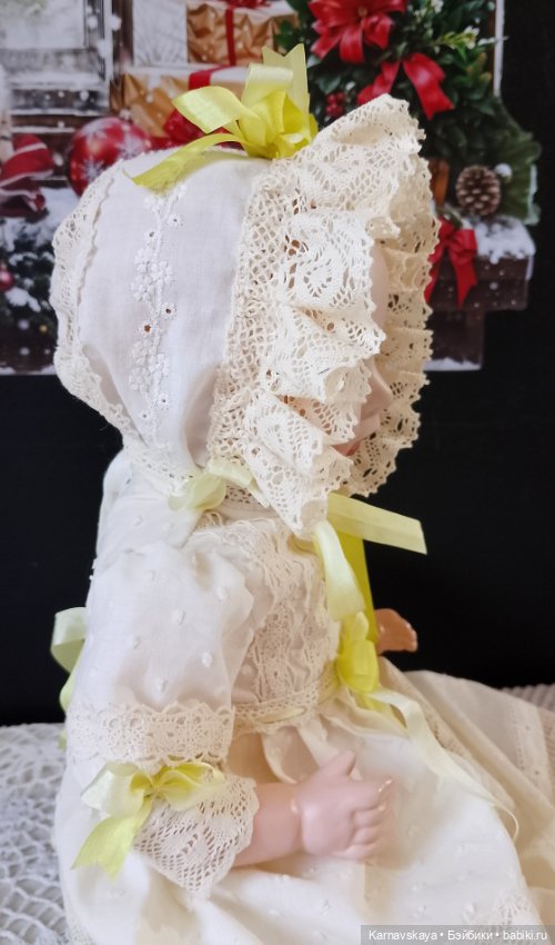 Батистовый крестильный комплект для винтажного или антикварного малыша ростом 38-42см (фото 5)