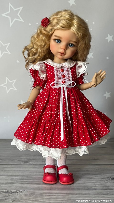 Платье красное в горошек с пышным подъюбником для Паола Рейна и аналогичных кукол (фото 2)