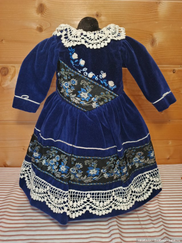 Платье бархат на антикварную или винтажную куклу рост 50 см (фото 2)