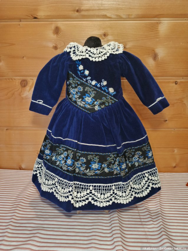 Платье бархат на антикварную или винтажную куклу рост 50 см (фото 5)