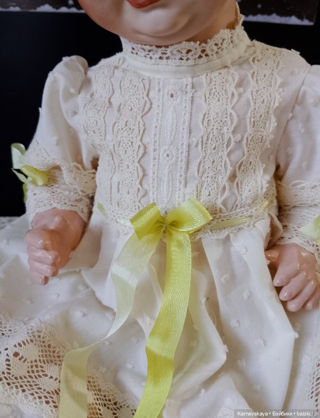 Батистовый крестильный комплект для винтажного или антикварного малыша ростом 38-42см (фото 7)