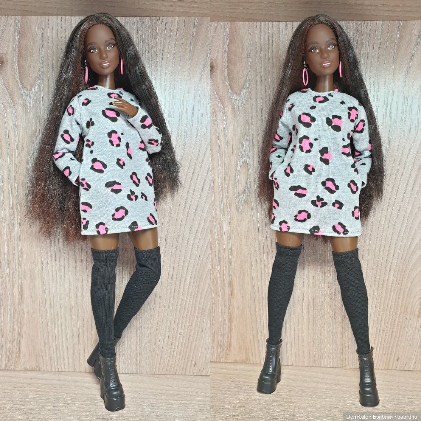 Платье + чулки для Барби пышки