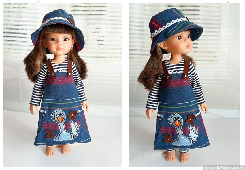 Джинсовый наряд для куклы Паола Рейна (гусь и цыпленок)