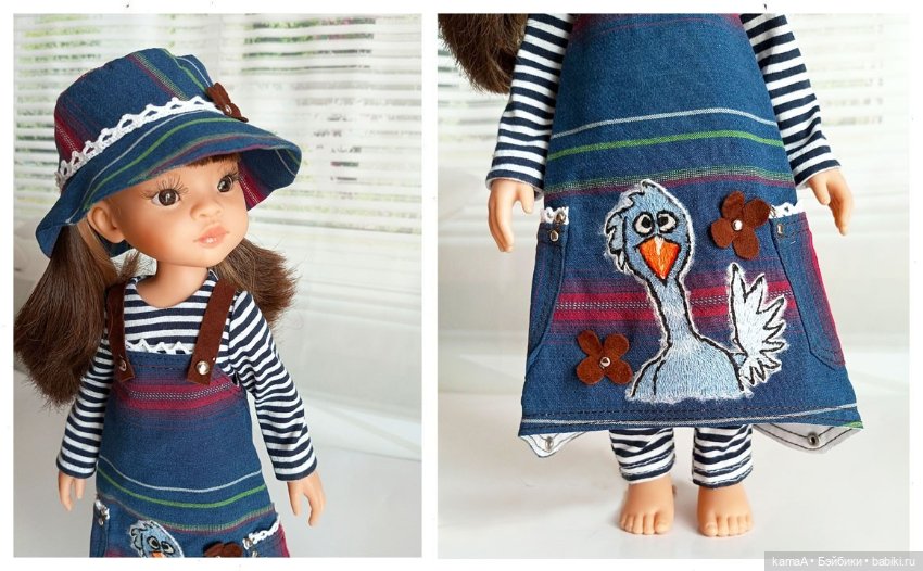 Джинсовый наряд для куклы Паола Рейна (гусь и цыпленок) (фото 2)