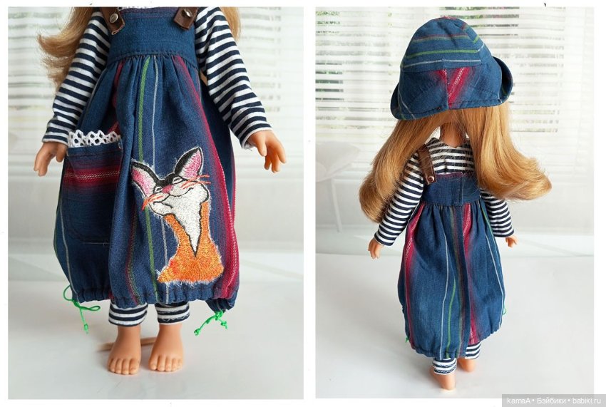 Джинсовый наряд для куклы Паола Рейна (лис и воробьи) (фото 2)