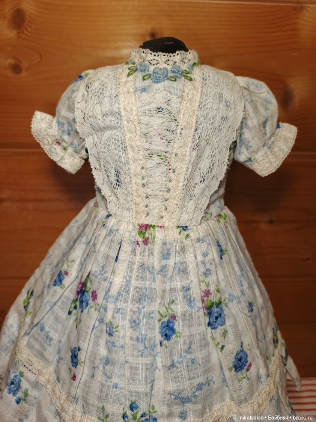 Летний комплект платье и чепчик - боннет для антикварной или винтажной куклы (фото 4)