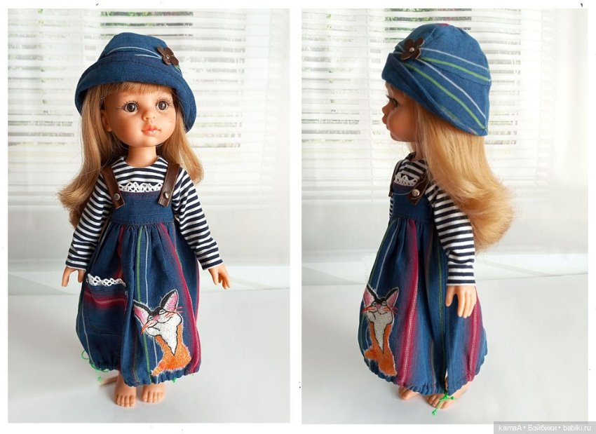Джинсовый наряд для куклы Паола Рейна (лис и воробьи)