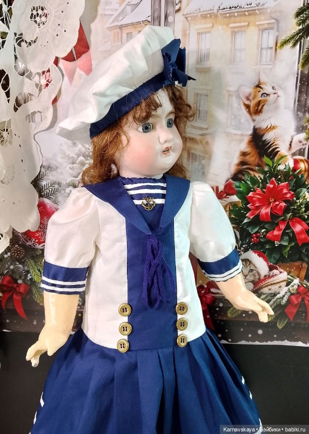 Комплект в морском стиле для антикварных кукол и реплик 54-56см.роста (фото 9)