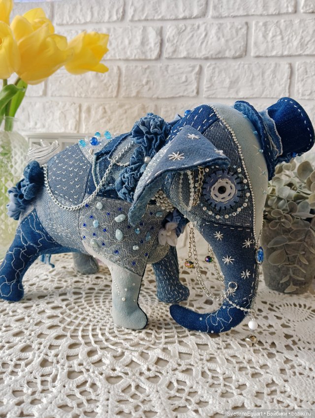 Джинсовый слон Альберт 🐘 — Авторские игрушки (фото 7)