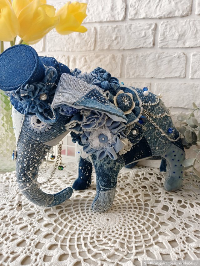Джинсовый слон Альберт 🐘 — Авторские игрушки (фото 8)