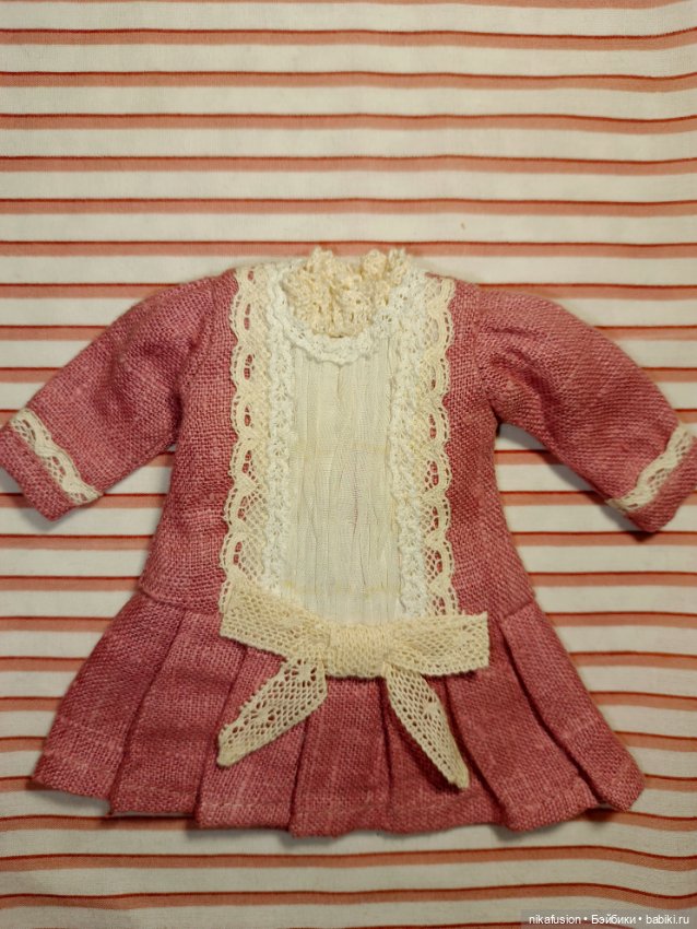 Платье лён на антикварную или винтажную куклу рост 20-22 см (фото 4)