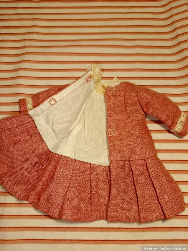 Платье лён на антикварную или винтажную куклу рост 20-22 см (фото 7)