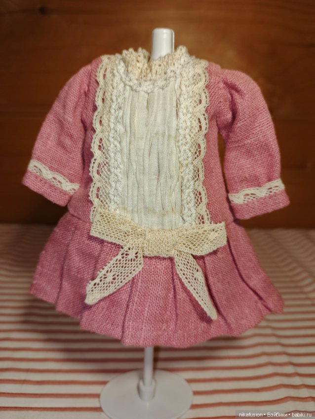 Платье лён на антикварную или винтажную куклу рост 20-22 см (фото 3)