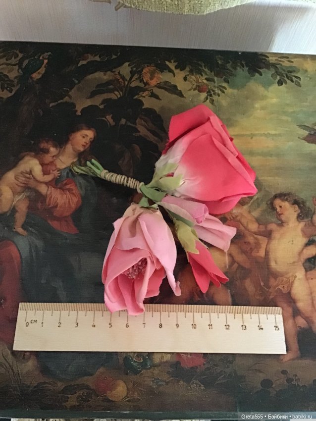 Крупная старинная бутоньерка , 60-е годы , Чехия , букет роз , прекрасное состояние (фото 10)