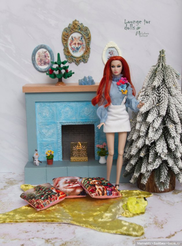 Камин с голубой плиткой — Кукольная мебель (фото 3)