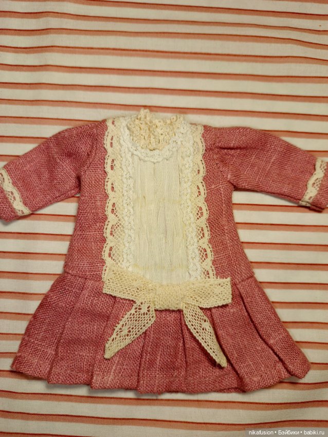 Платье лён на антикварную или винтажную куклу рост 20-22 см (фото 8)