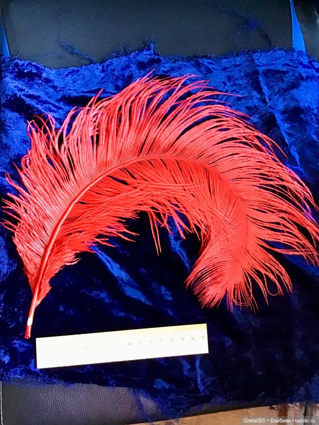 Красное крупное перо страуса , премиального качества , для декора кукол