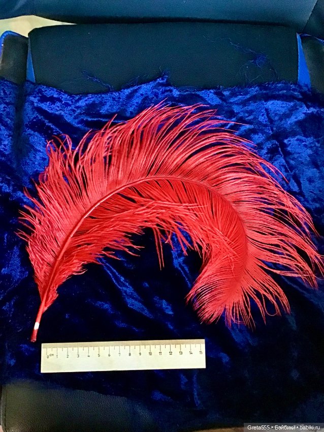 Красное крупное перо страуса , премиального качества , для декора кукол (фото 2)