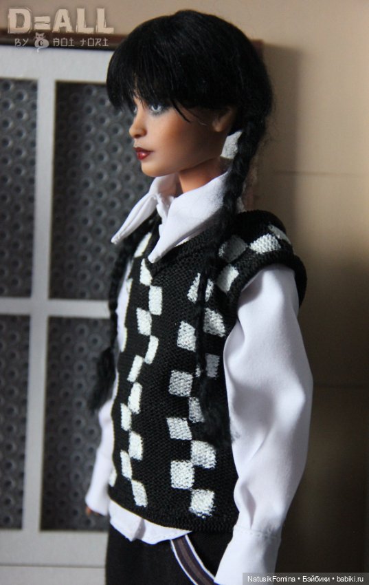 ООАК кукла Барби в образе Уэнсдей Аддамс Wednesday Addams фулсет (фото 7)