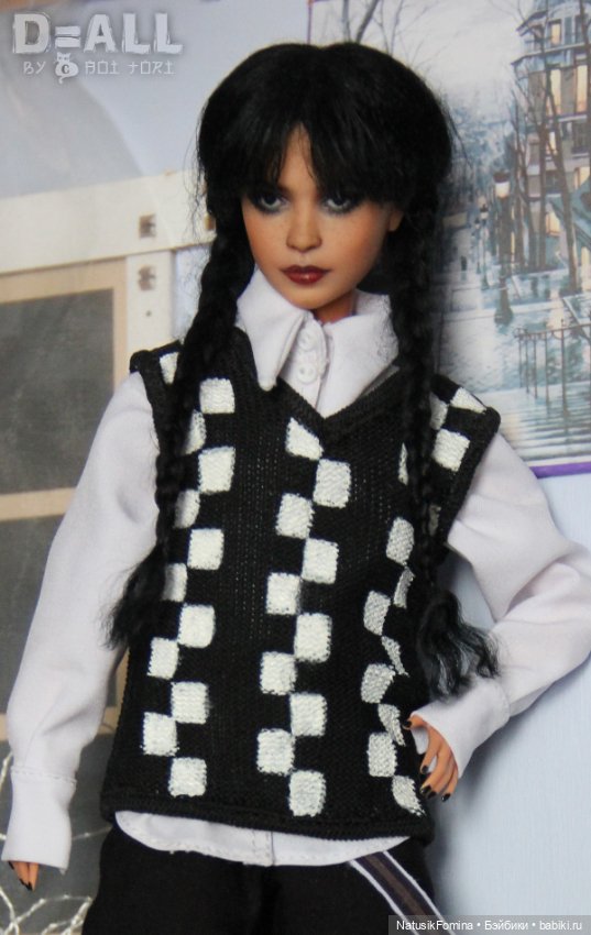 ООАК кукла Барби в образе Уэнсдей Аддамс Wednesday Addams фулсет (фото 6)