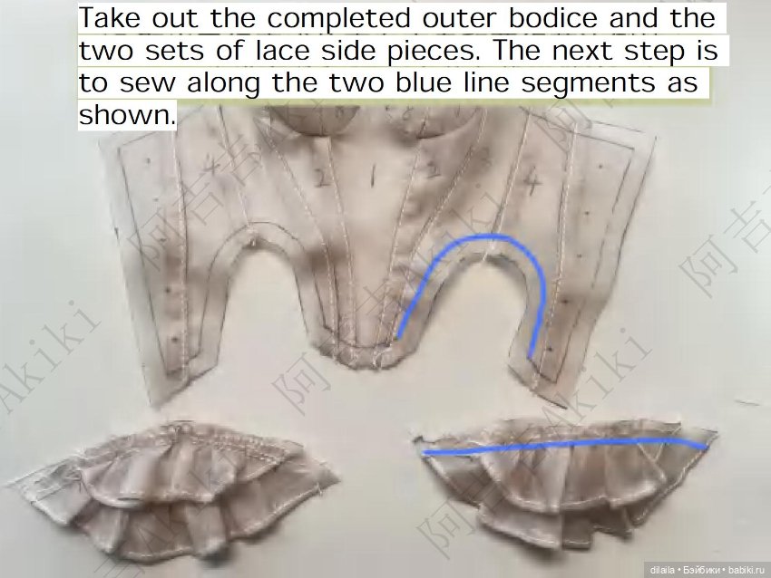 Выкройка PDF для куклы 1/4 bjd + пошаговый МК с фотоинструкциями / два корсета, юбка, платье (фото 9)