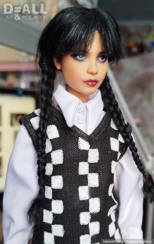 ООАК кукла Барби в образе Уэнсдей Аддамс Wednesday Addams фулсет (фото 4)
