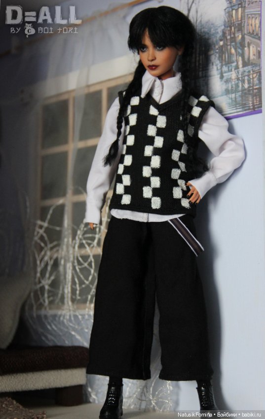 ООАК кукла Барби в образе Уэнсдей Аддамс Wednesday Addams фулсет (фото 2)