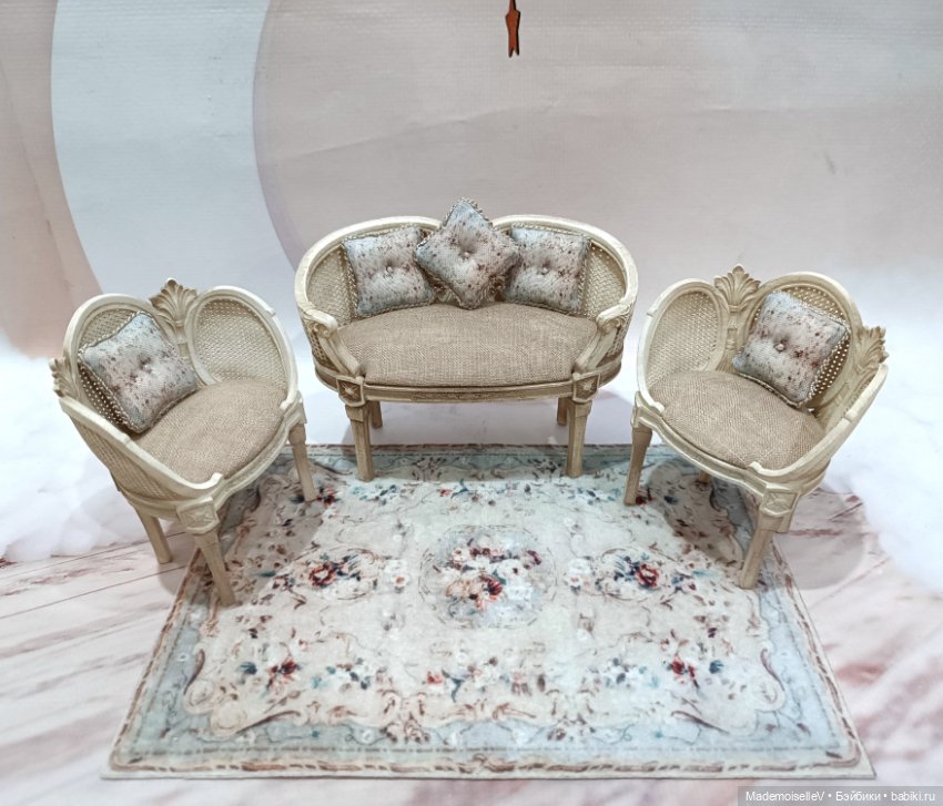 Комплект "Винтаж" - диванчик, два кресла, ковер, подушки