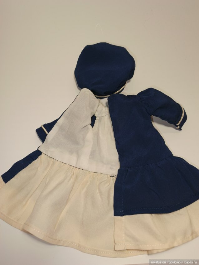 Платье шелк в морском стиле на антикварную или винтажную куклу 28-30 см (фото 8)