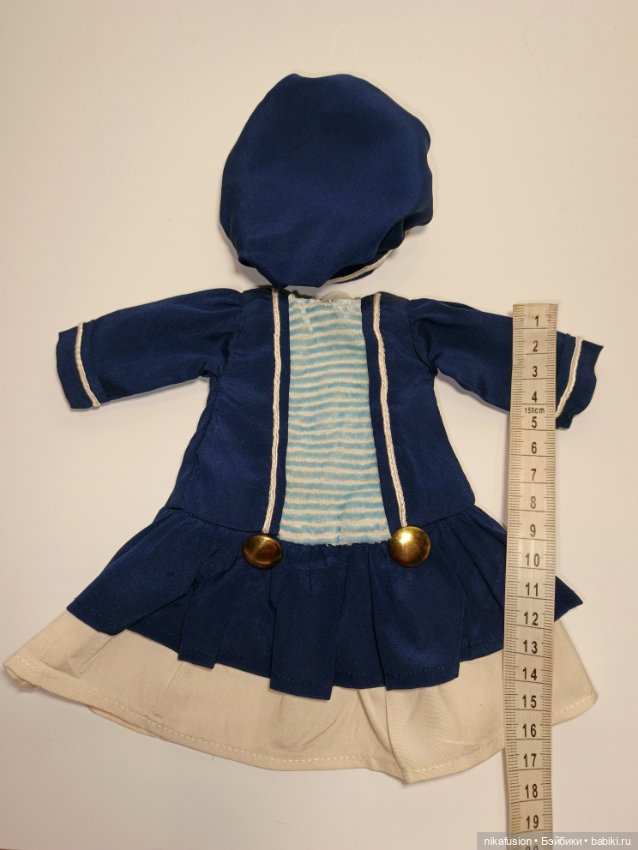 Платье шелк в морском стиле на антикварную или винтажную куклу 28-30 см (фото 5)