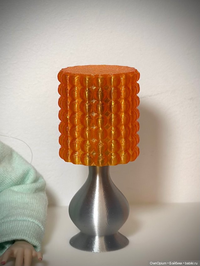 Лампа (пузырьковый абажур, оранжевый, серебристое основание) (фото 3)