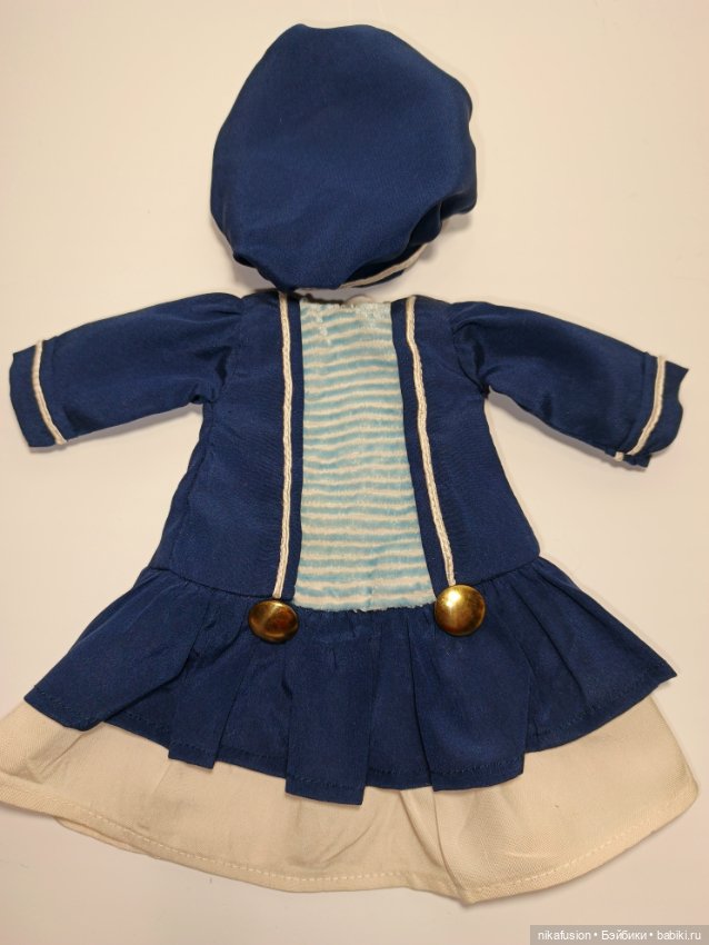 Платье шелк в морском стиле на антикварную или винтажную куклу 28-30 см (фото 4)