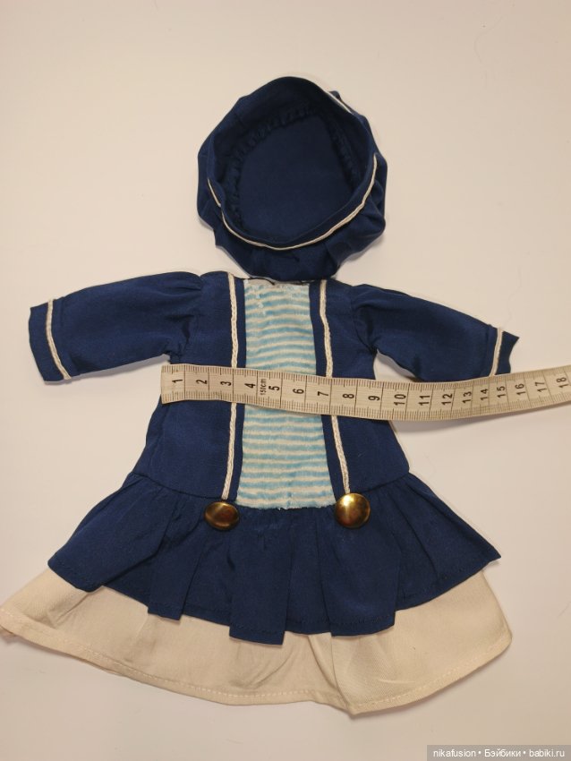 Платье шелк в морском стиле на антикварную или винтажную куклу 28-30 см (фото 6)