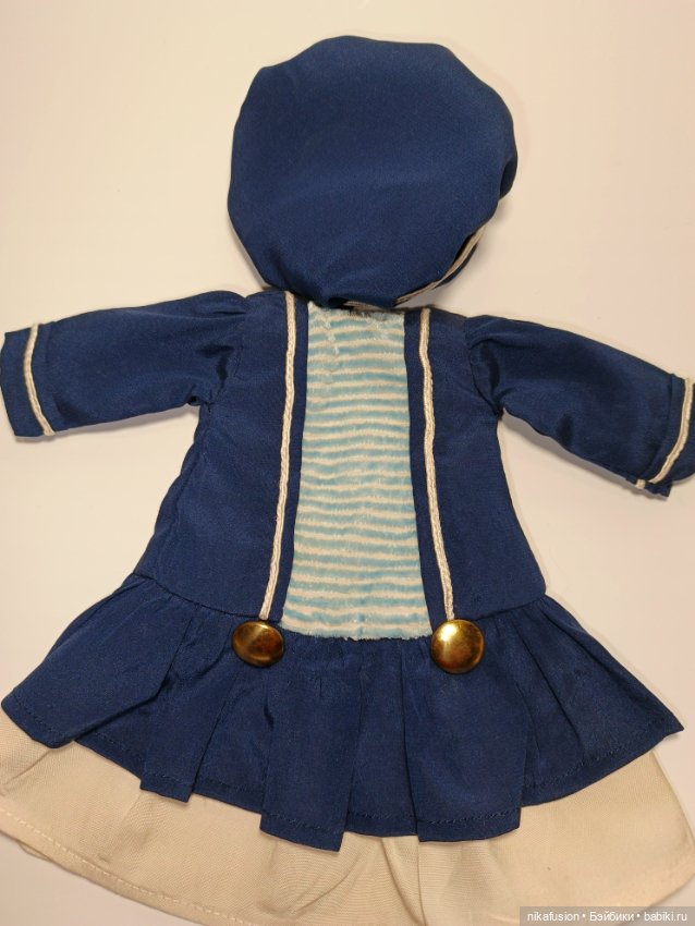 Платье шелк в морском стиле на антикварную или винтажную куклу 28-30 см (фото 7)