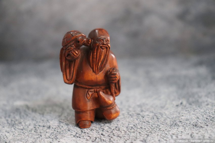 Нэцкэ "Фукурокудзю с черепахой и тыквой горлянкой"