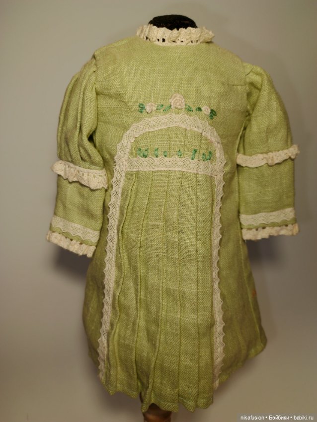 Платье лен на антикварную или винтажную куклу рост 40 см (фото 3)