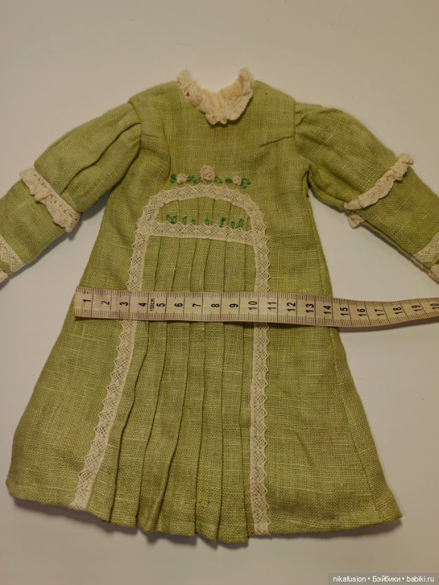 Платье лен на антикварную или винтажную куклу рост 40 см (фото 7)