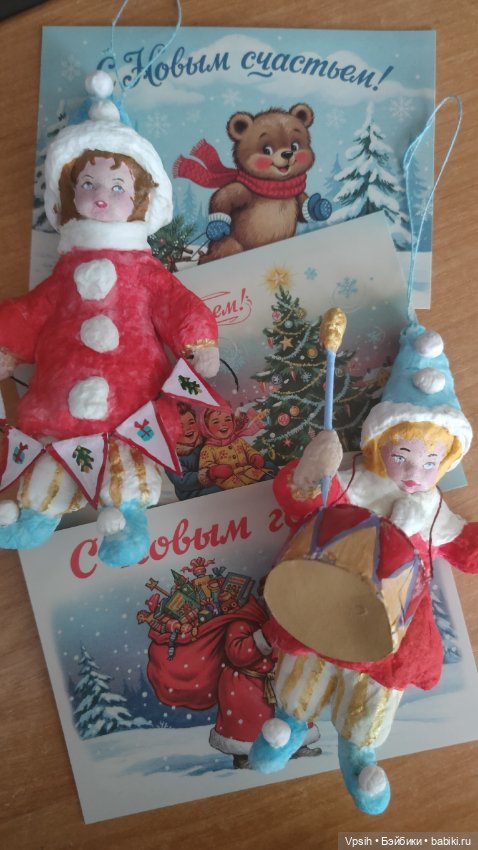 Ватные елочные игрушки клоуны в ретро стиле