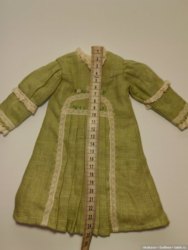 Платье лен на антикварную или винтажную куклу рост 40 см (фото 6)